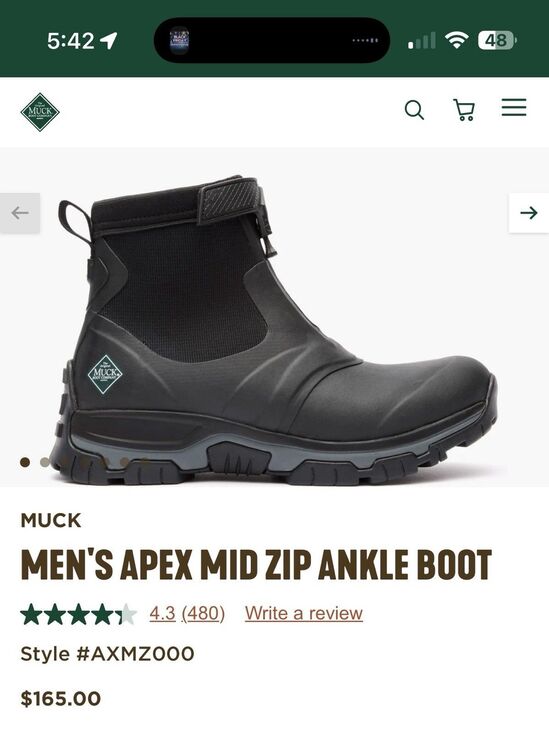 Men’s original MUCK BOOTS APEX MID ZIP ANKLE BOOT Black Size 14 NWT NO BOX  $165